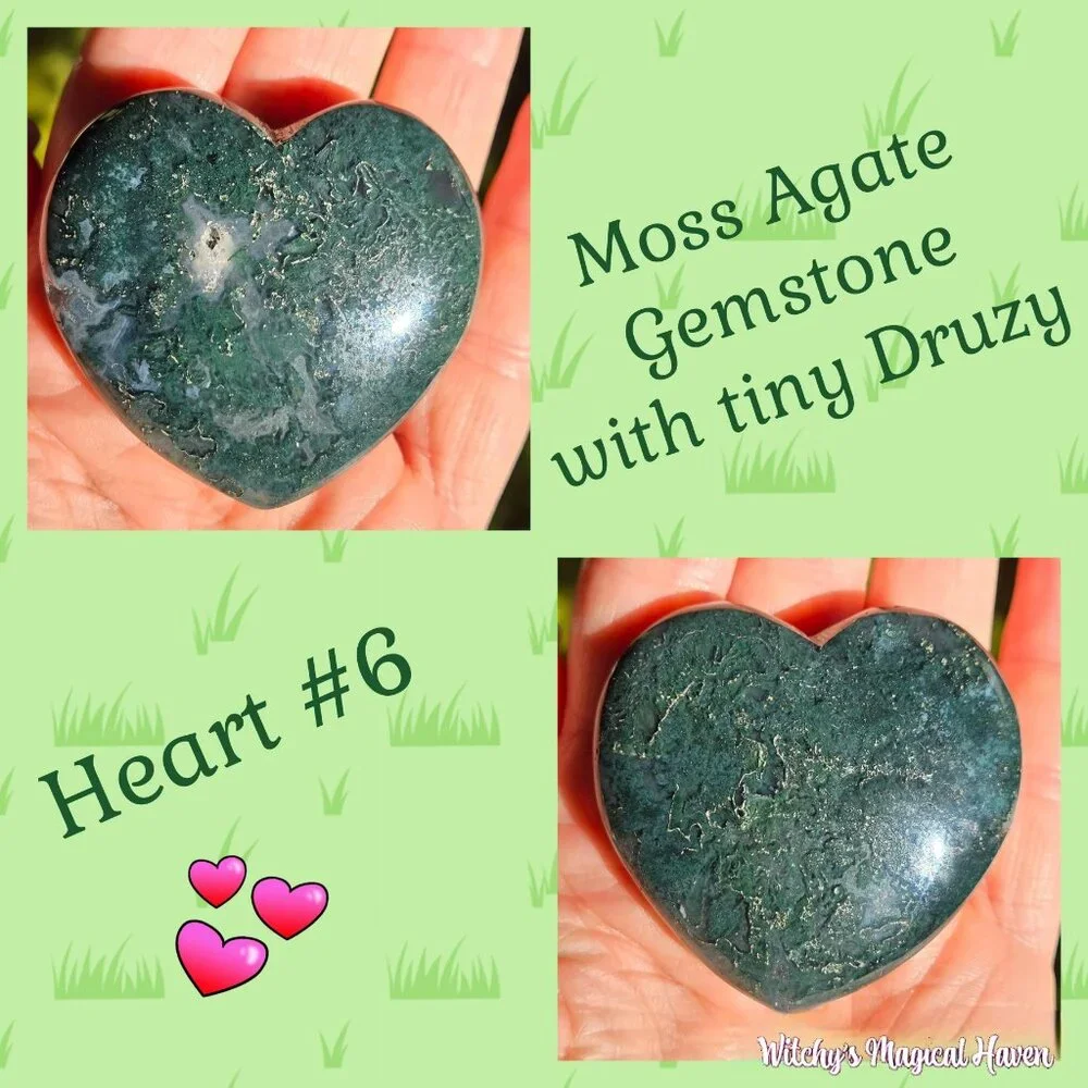 Moss Agate Gemstone Crystal Hearts